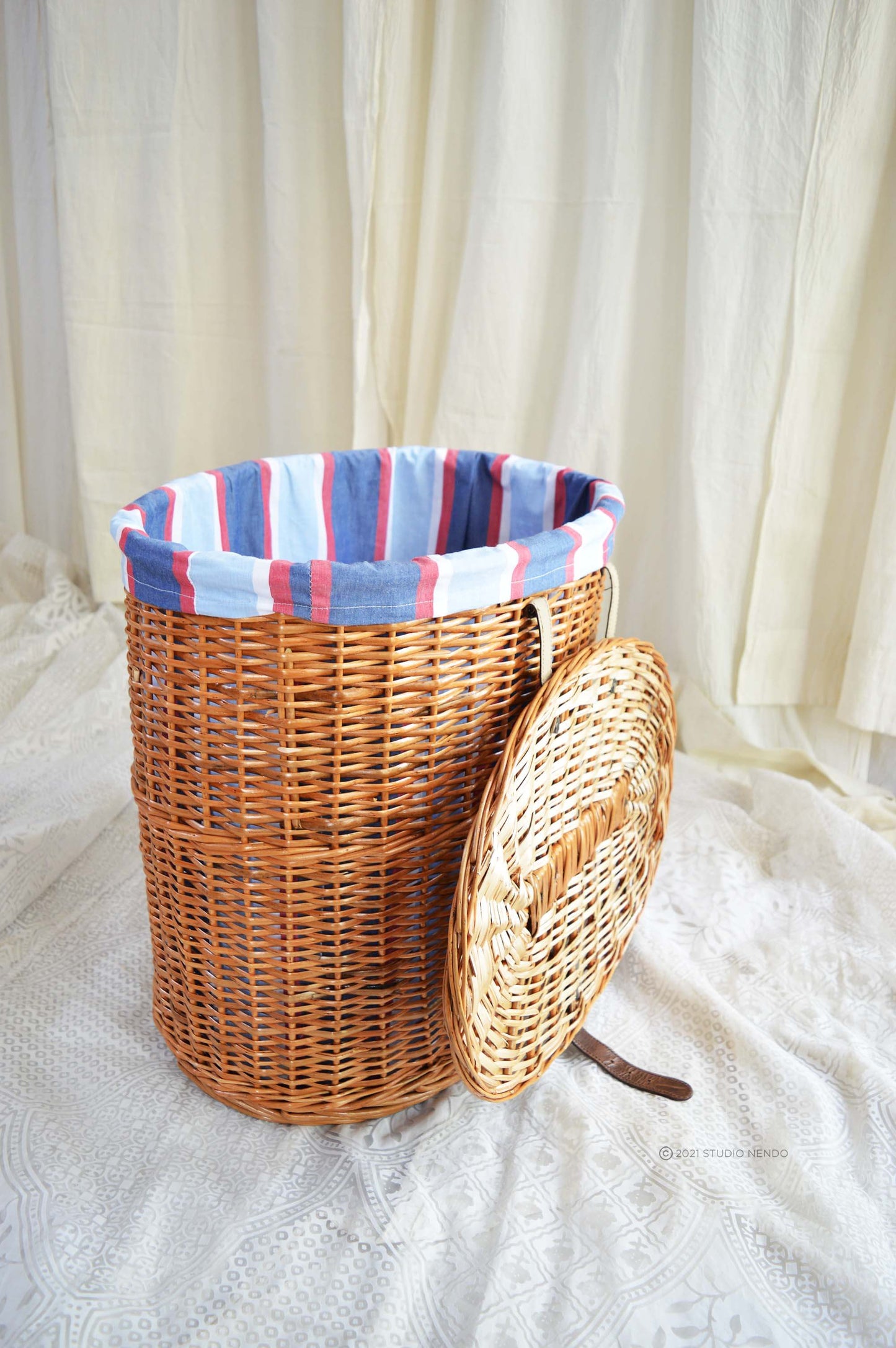 Natural Wicker Oval Laundry Basket- Small- Stripe