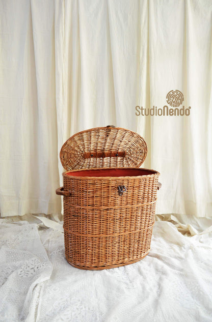 Natural Wicker Oval Laundry Basket with Wooden Handles - Large- Scarlet