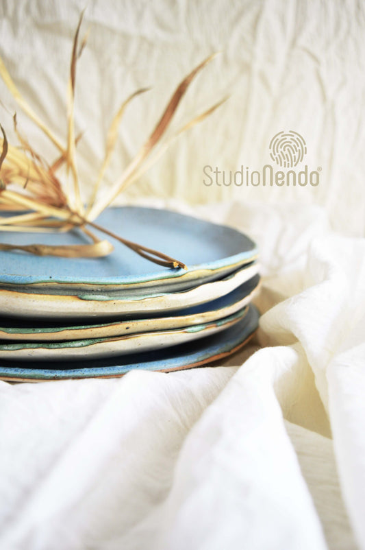 SNACK PLATES-IRREGULARORGANIC- SET OF 2- MATT BLUE