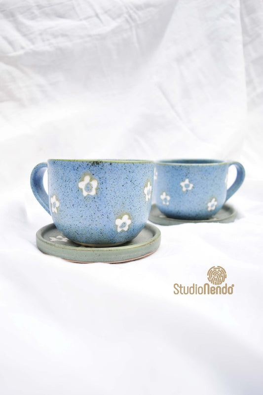 Cappuccino Cup and Saucer- Set of 2- Matt Blue