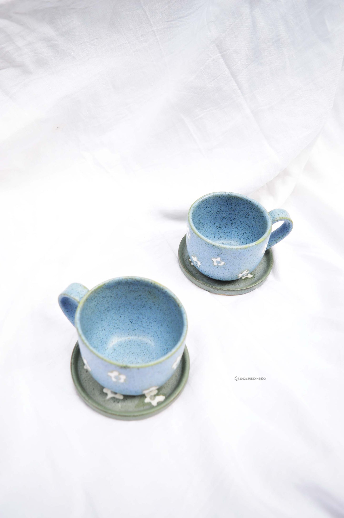 Cappuccino Cup and Saucer- Set of 2- Matt Blue