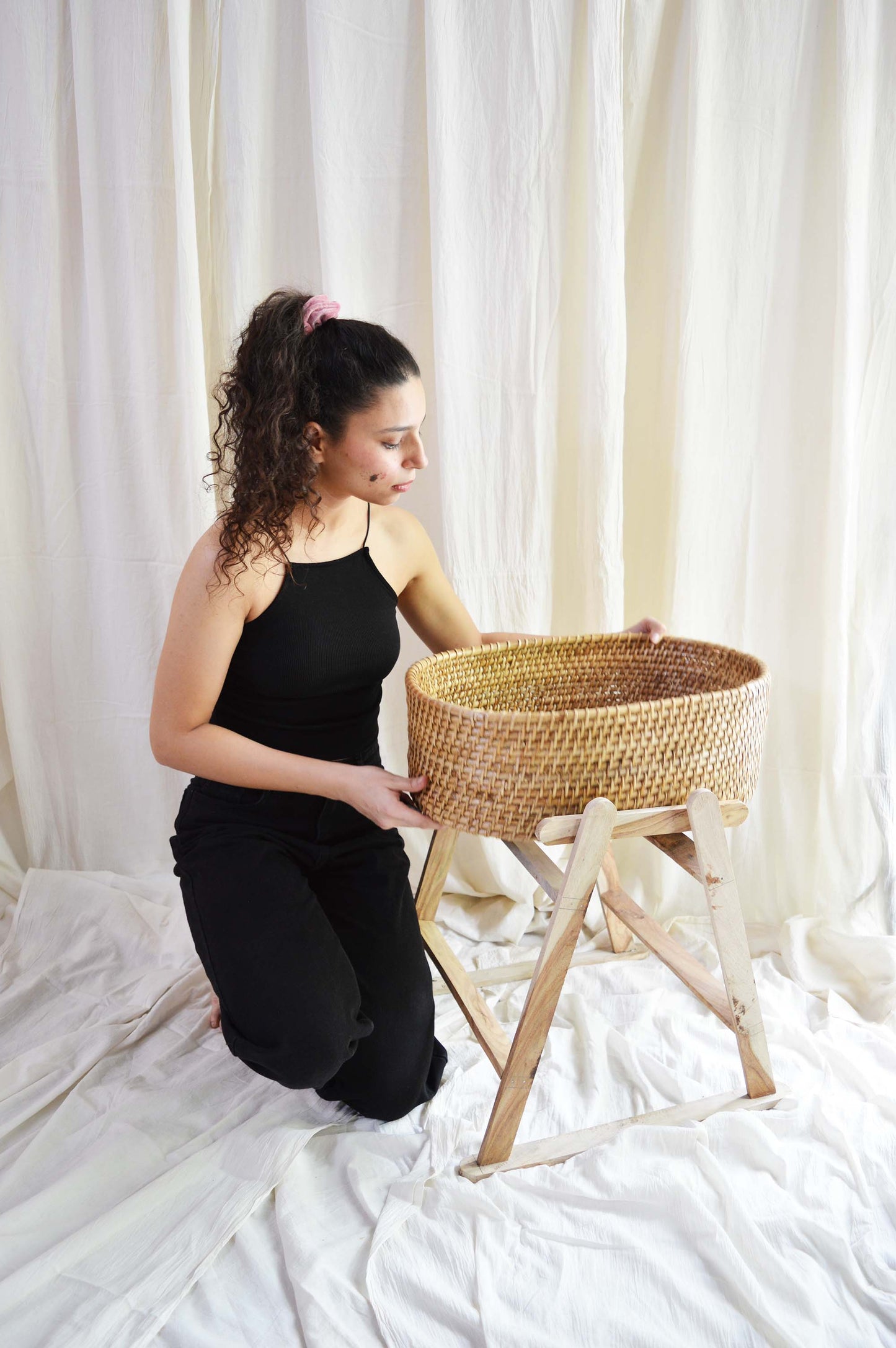 Cane Oval Standing Laundry Basket with Stand