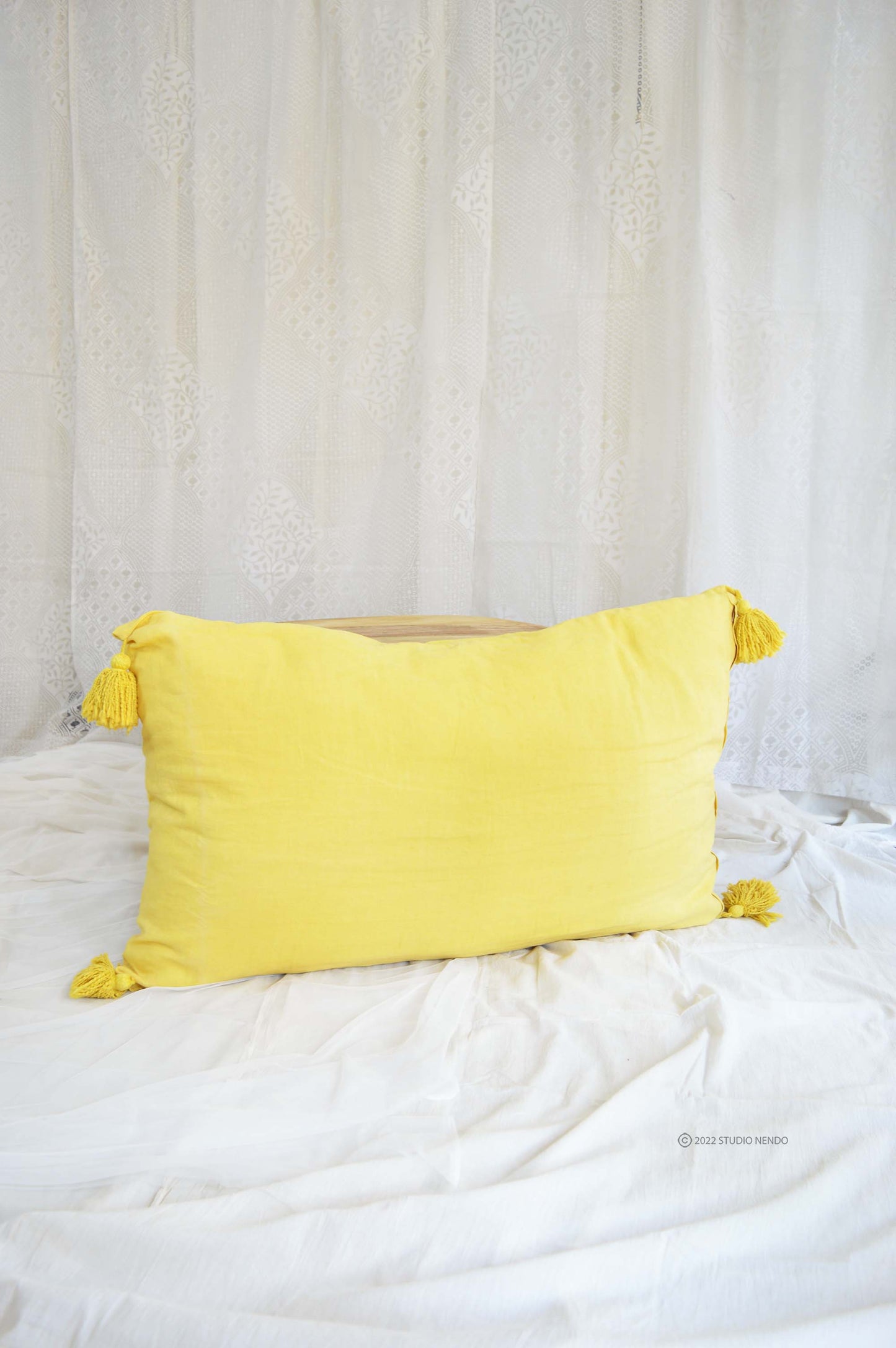 Linen Lumbar Pillow with Tassles- Sunshine Yellow