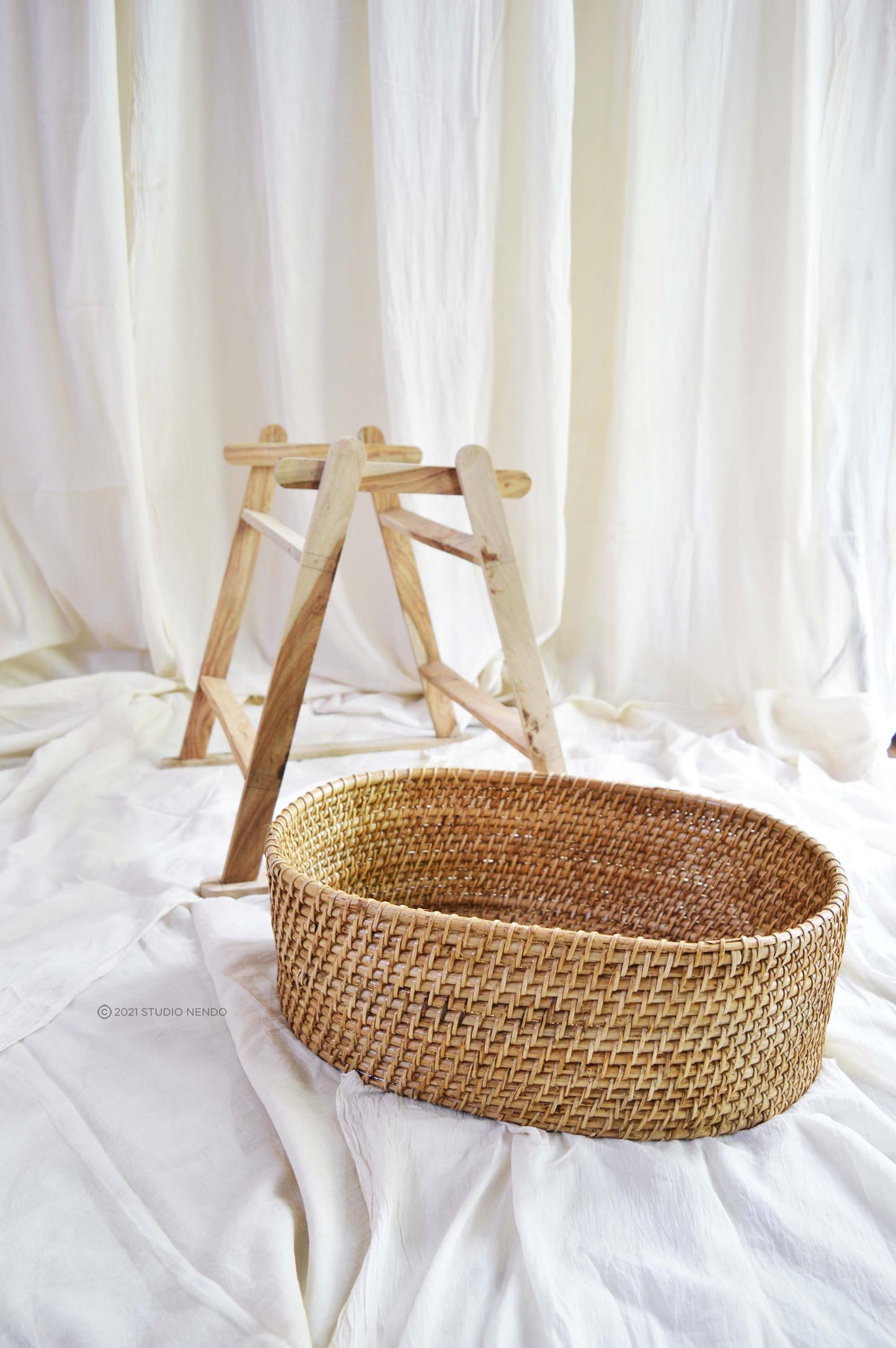 Cane Oval Standing Laundry Basket with Stand