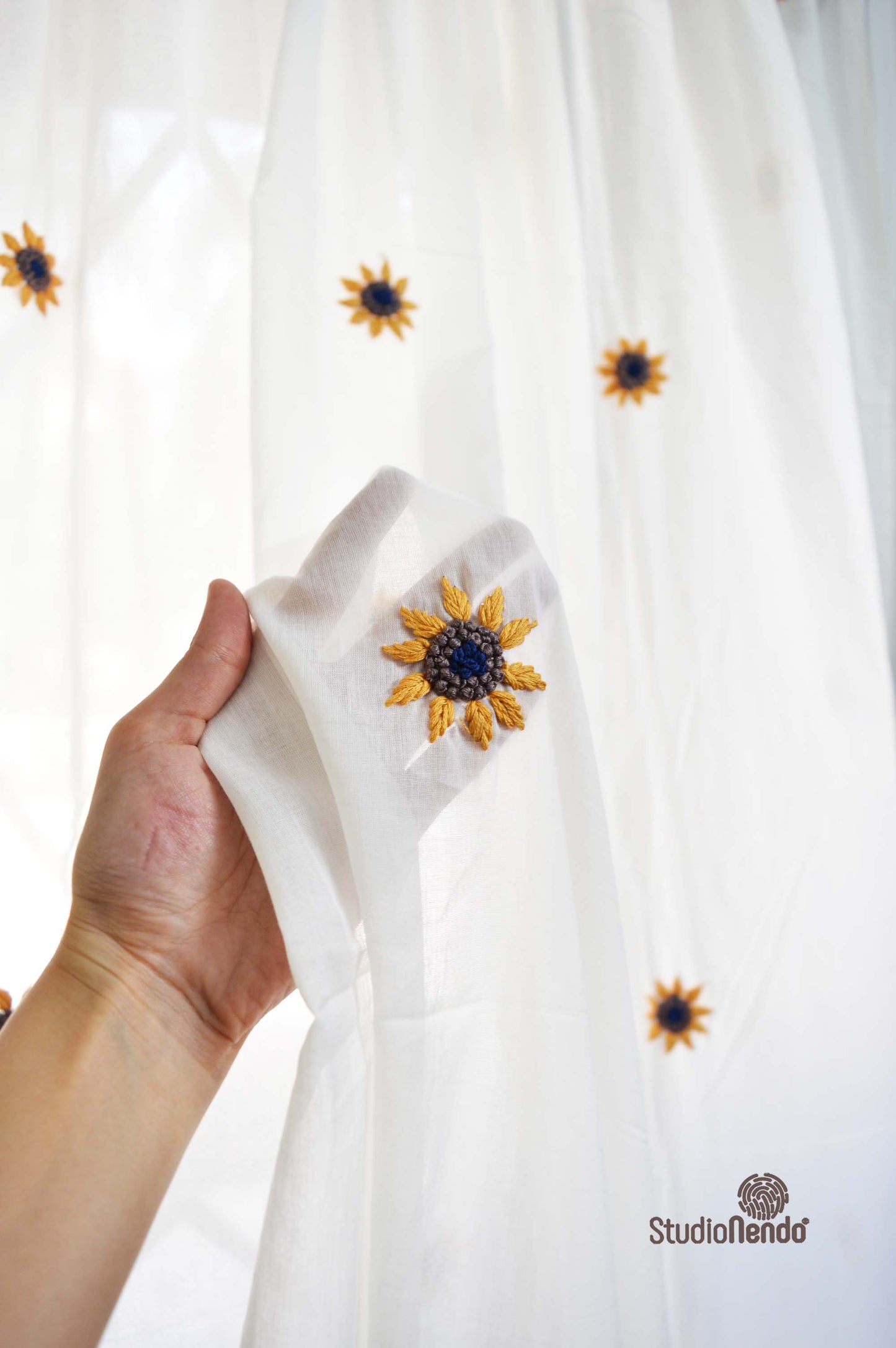 Hand Embroidered Mulmul Curtain- U My Sunflower