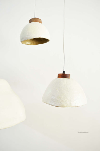 Faux Ceramic- Paper Mache Pendant Lamp- Ivory & Gold