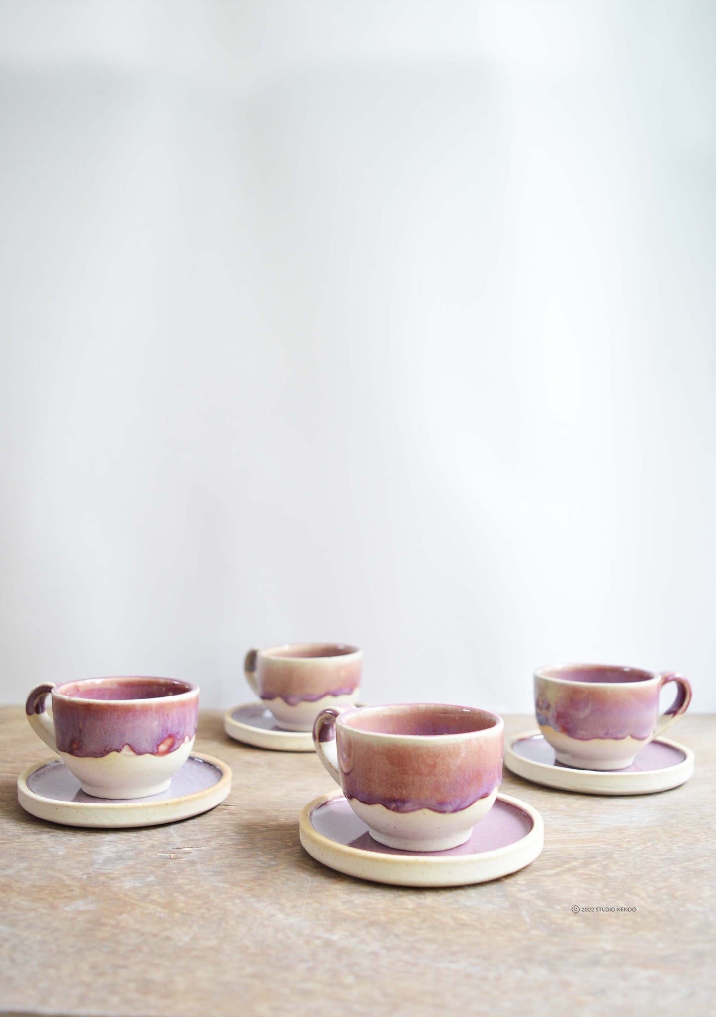 Teacup & Saucer- Set of 4- Mottled Pink