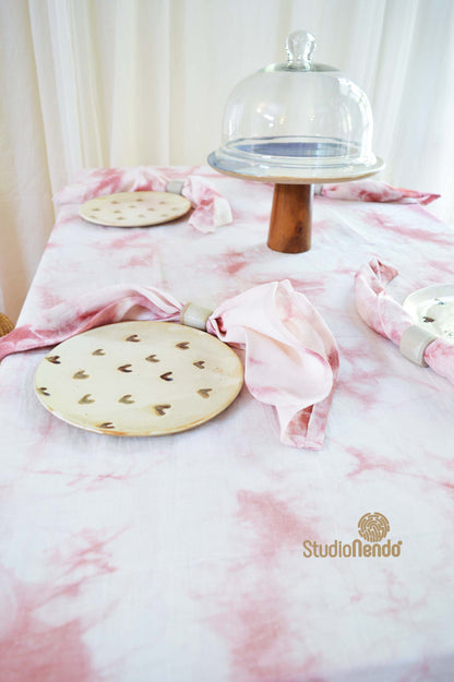 Linen Table Cloth & Napkin Set- Tie & Dye- Blush