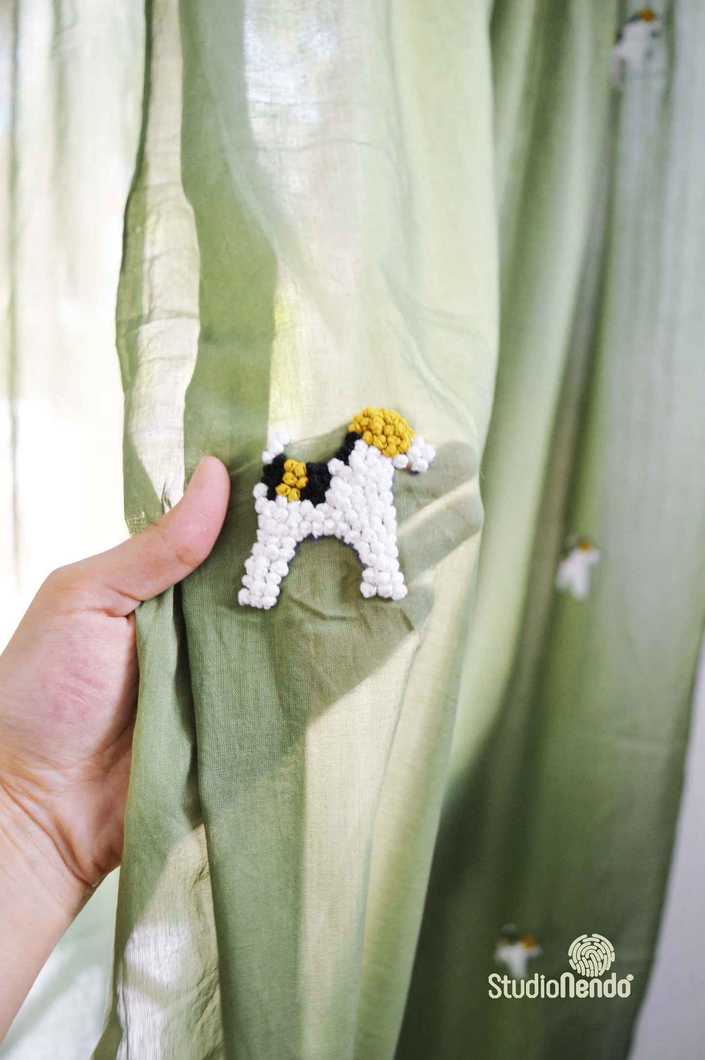 Hand Embroidered Mulmul Curtain- The Beagles