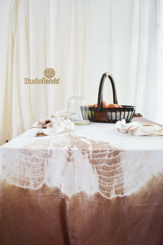 Linen Table Cloth & Napkin Set- Tie & Dye- Cocoa