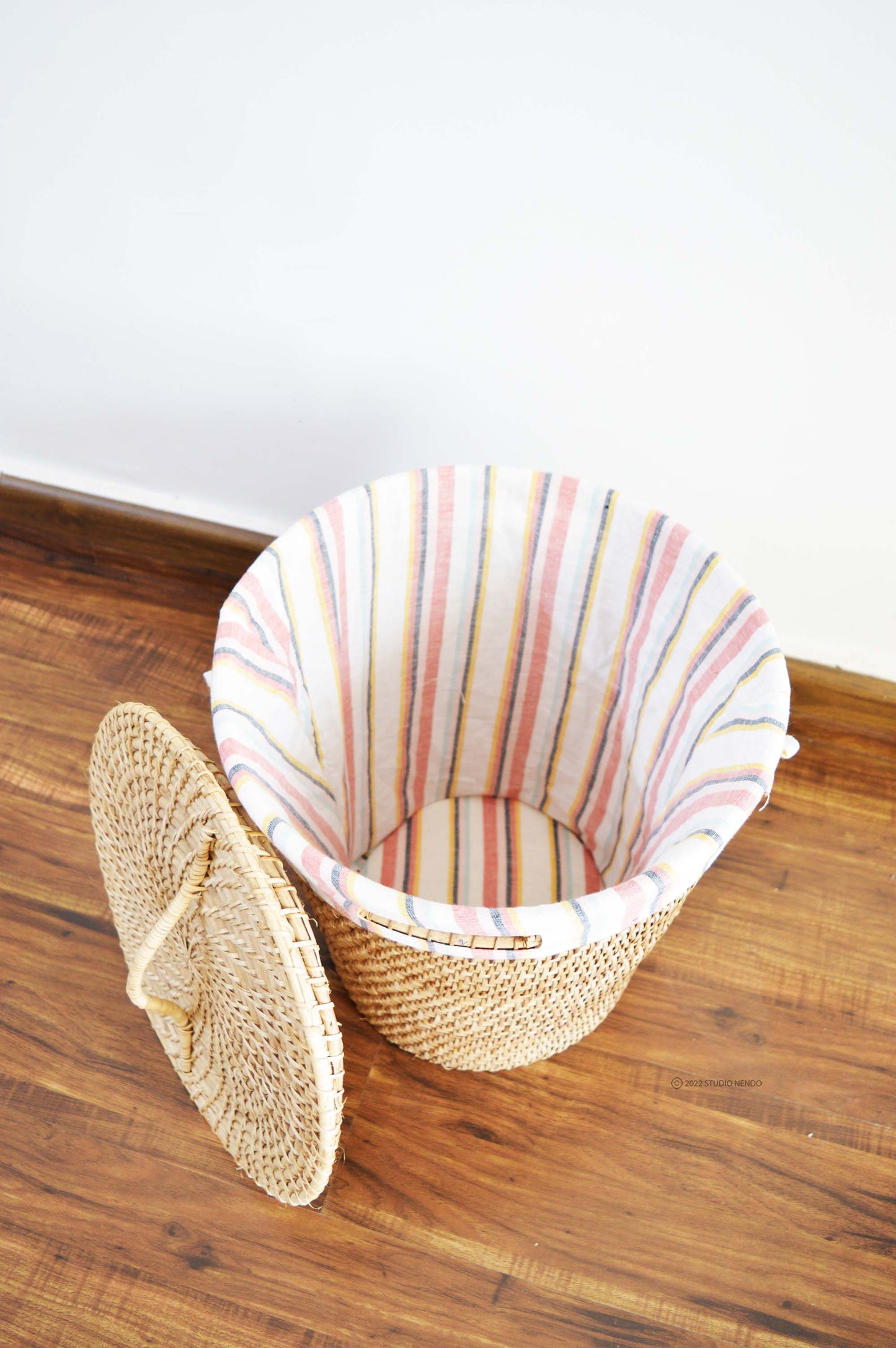 Cane Laundry Basket- Multicoloured Stripes