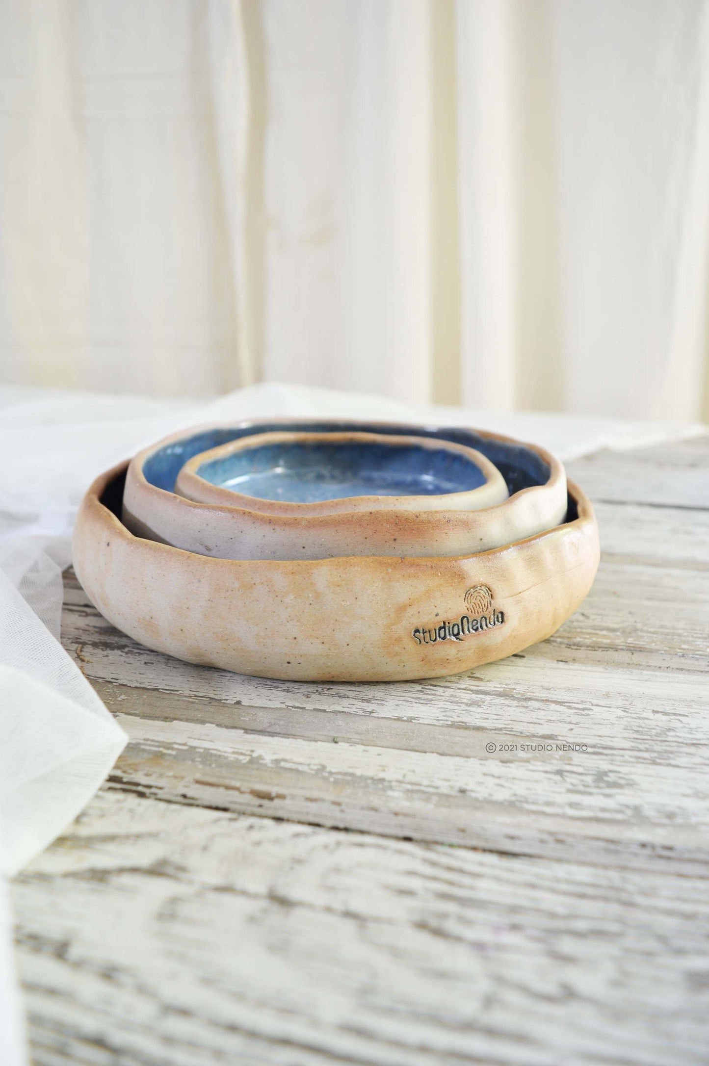 PINCH BOWLS FOR SIDES AND DIPS- MOTTLED INDIAN TEAL