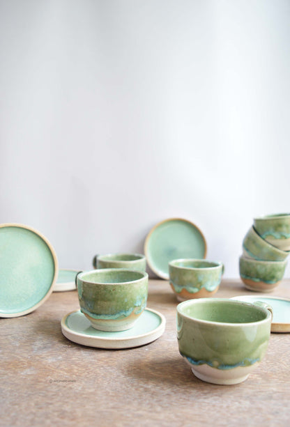 Teacup & Saucer- Set of 4- Mottled Green