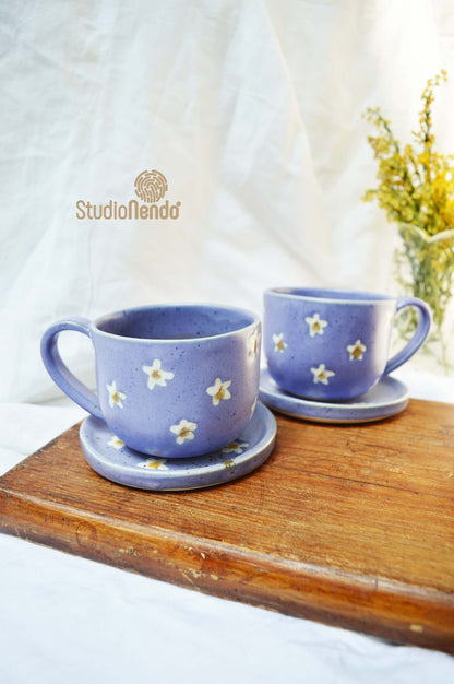 Cappuccino Cup and Saucer- Set of 2- Daisy