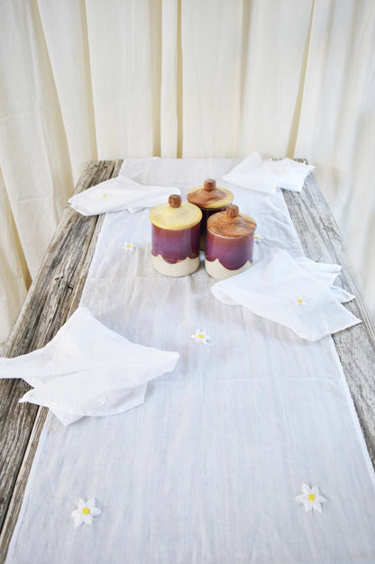 Hand Embroidered Table Runner- White Daisy's