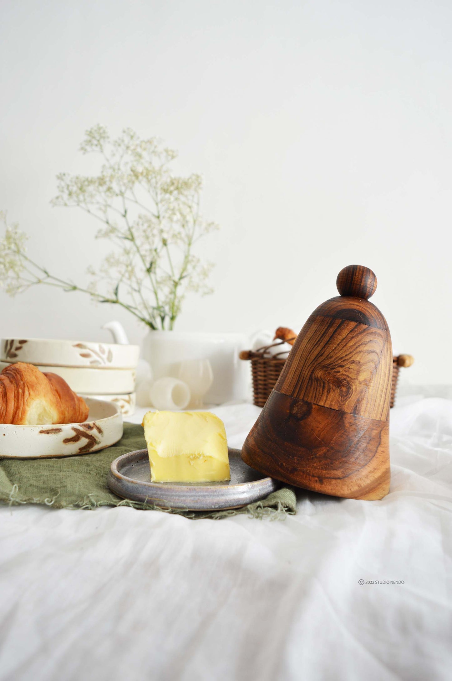 Butter Cloche- Ceramic Base + Wooden Lid