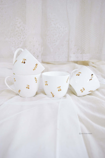 Hand Painted Series- Teacups (Set of 4)- Gilded Holly