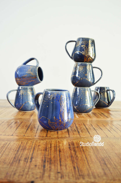 Belly Mug- Starry Night- Hand Illustrated in Gold