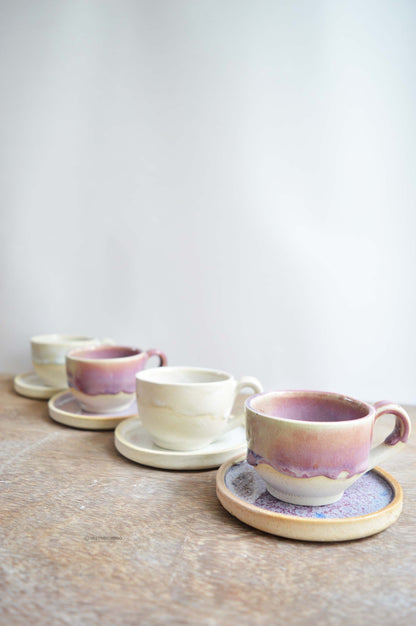 Teacup & Saucer- Set of 4- Mottled Pink and White