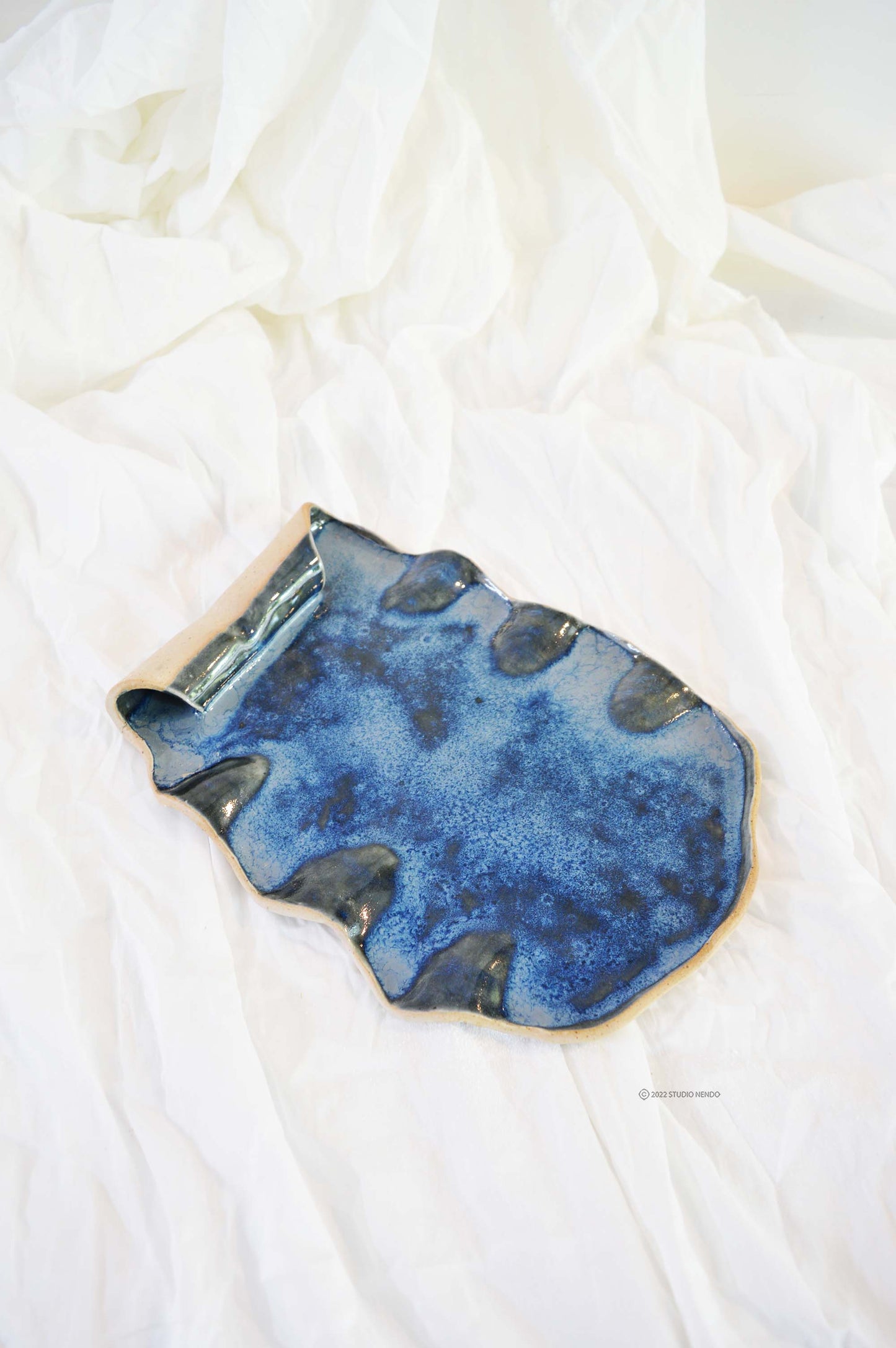 Scroll Cheese Platter- Mottled Blue