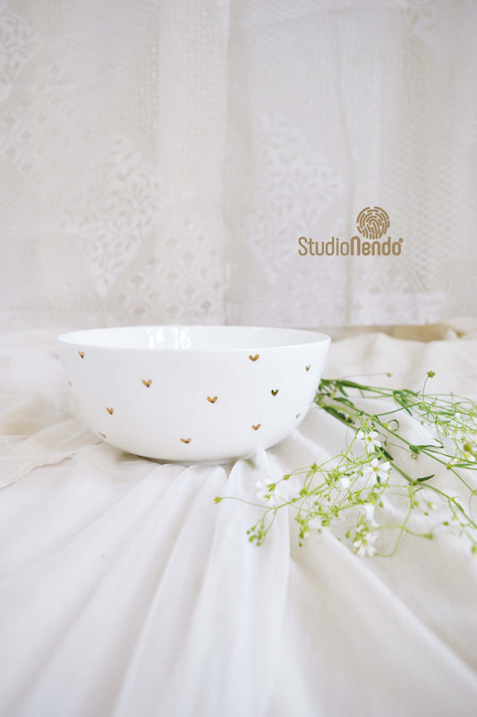Hand Painted Series- Serving Bowl- Golden Hearts- Large