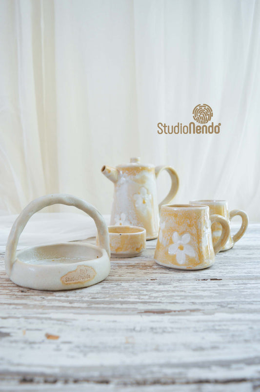 Couples Teaset- Daisy- Textrured Light Mustard