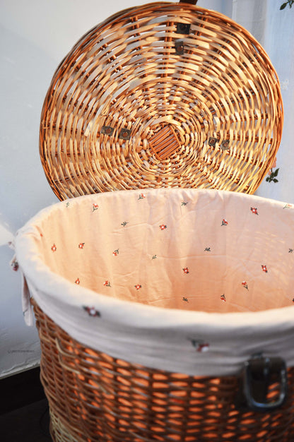Natural Wicker Laundry Basket- Pink Bloom