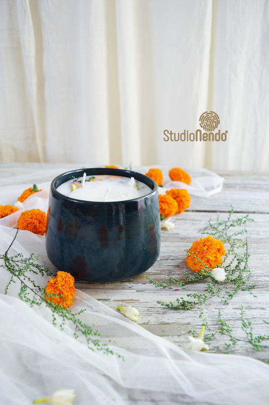 Festive Tub Candle- Emerald Green- Long Burning