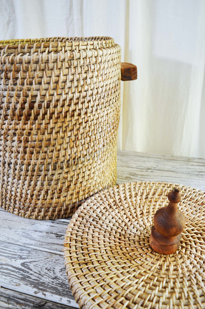 Cane Decorative Laundry Basket with Wooden Knob