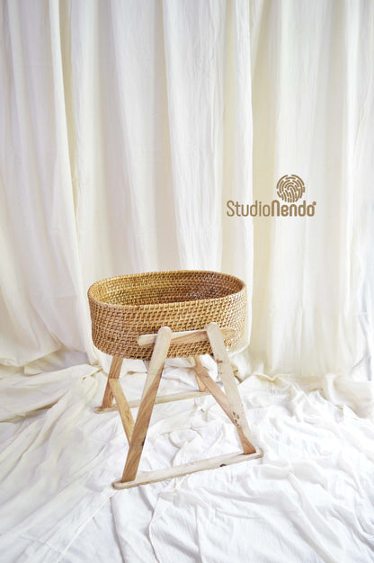 Cane Oval Standing Laundry Basket with Stand