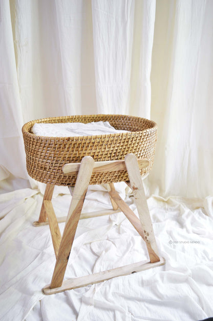 Cane Oval Standing Laundry Basket with Stand