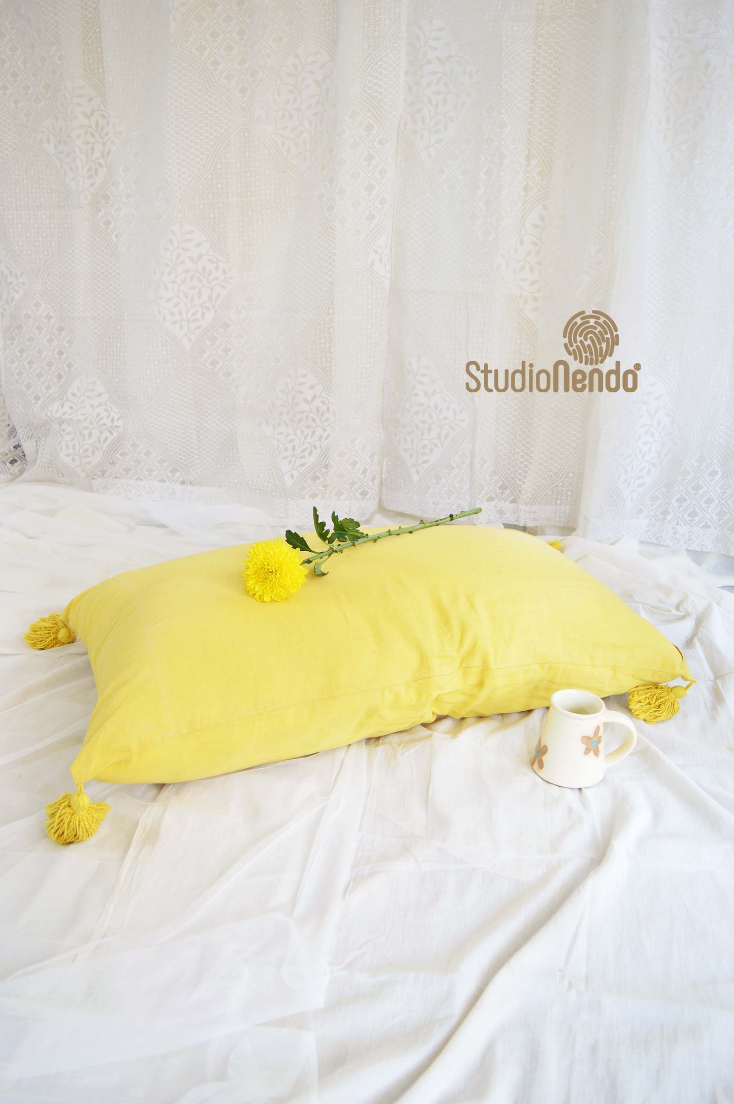 Linen Lumbar Pillow with Tassles- Sunshine Yellow