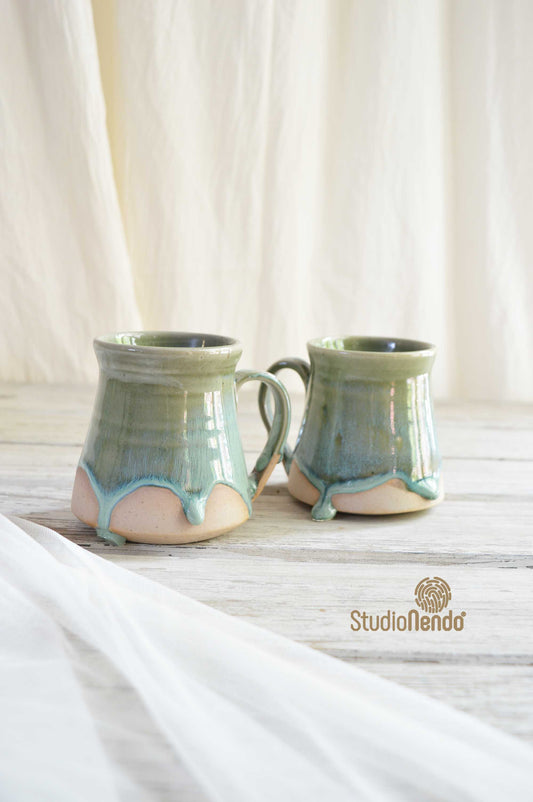 TEACUPS- SET OF 2- MOTTLED GREEN- SECONDS