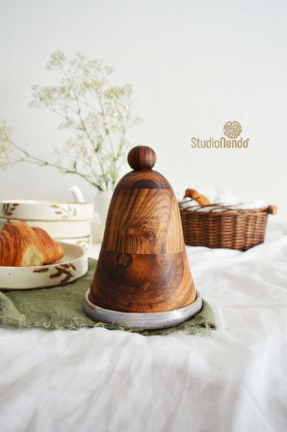 Butter Cloche- Ceramic Base + Wooden Lid