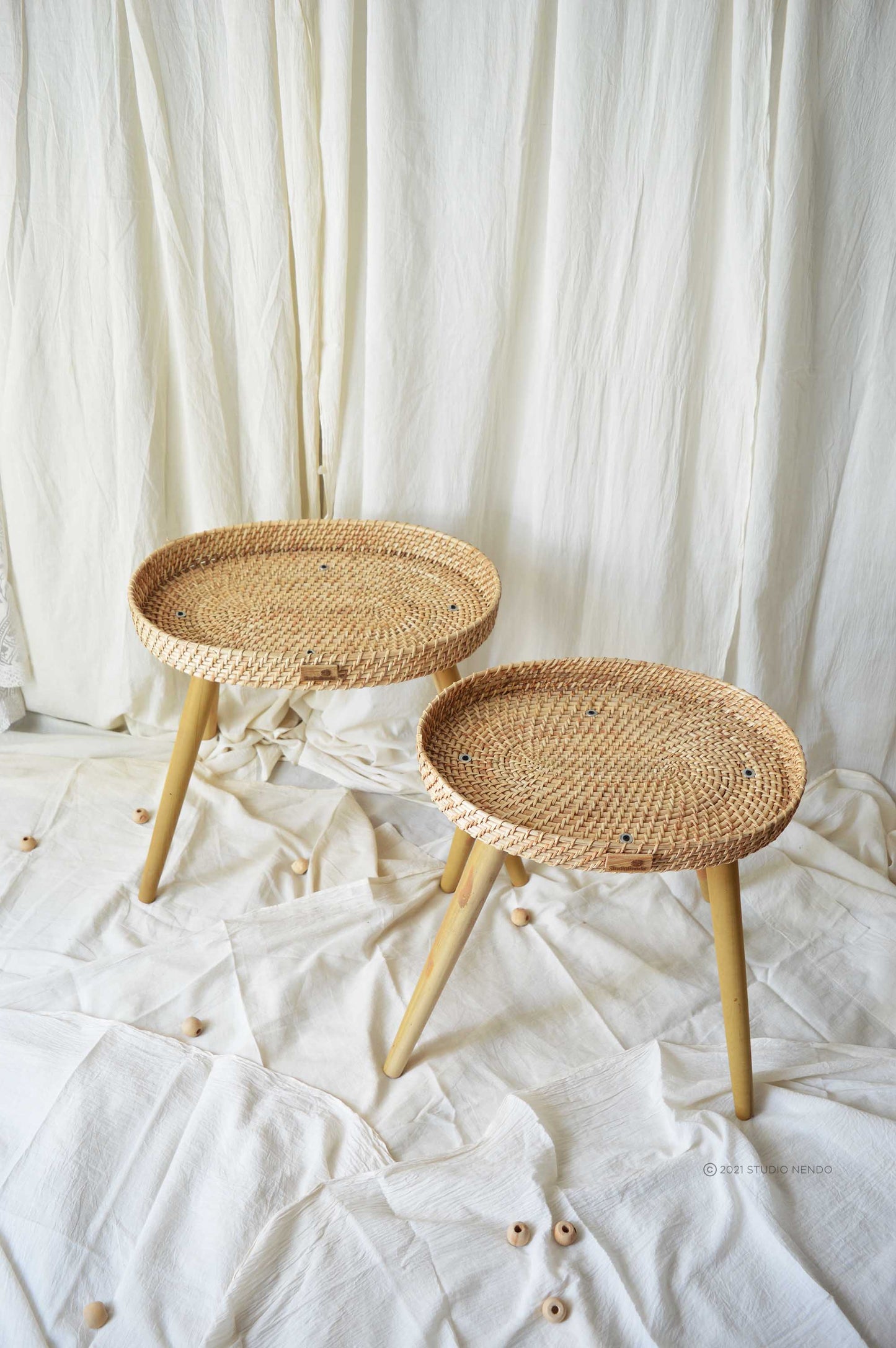 Cane Standing Basket- Tray Table/End table