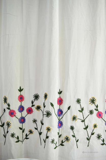 Hand Embroidered Mulmul Curtain- Flowering Meadow Series- Wildflowers