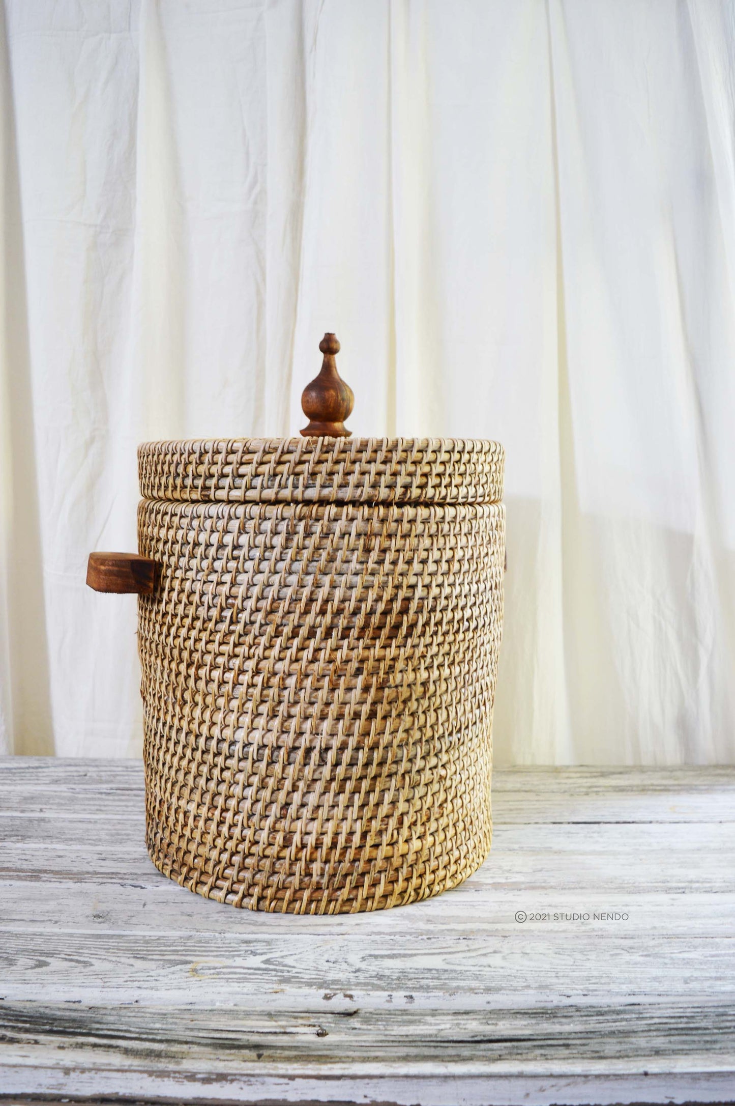 Cane Decorative Laundry Basket with Wooden Knob
