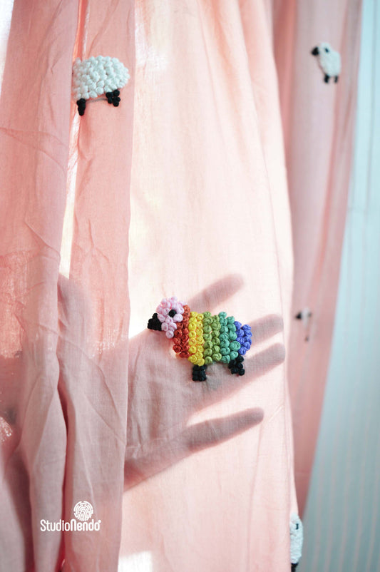Hand Embroidered Mulmul Curtain- Counting Sheep