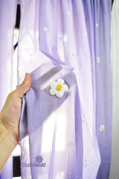 Hand Embroidered Mulmul Curtain- Pocket Full of Daisys