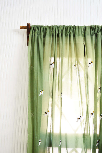 Hand Embroidered Mulmul Curtain- The Beagles