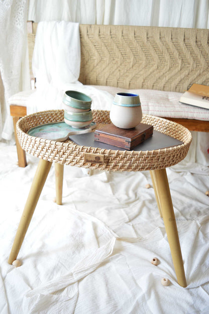 Cane Standing Basket- Tray Table/End table