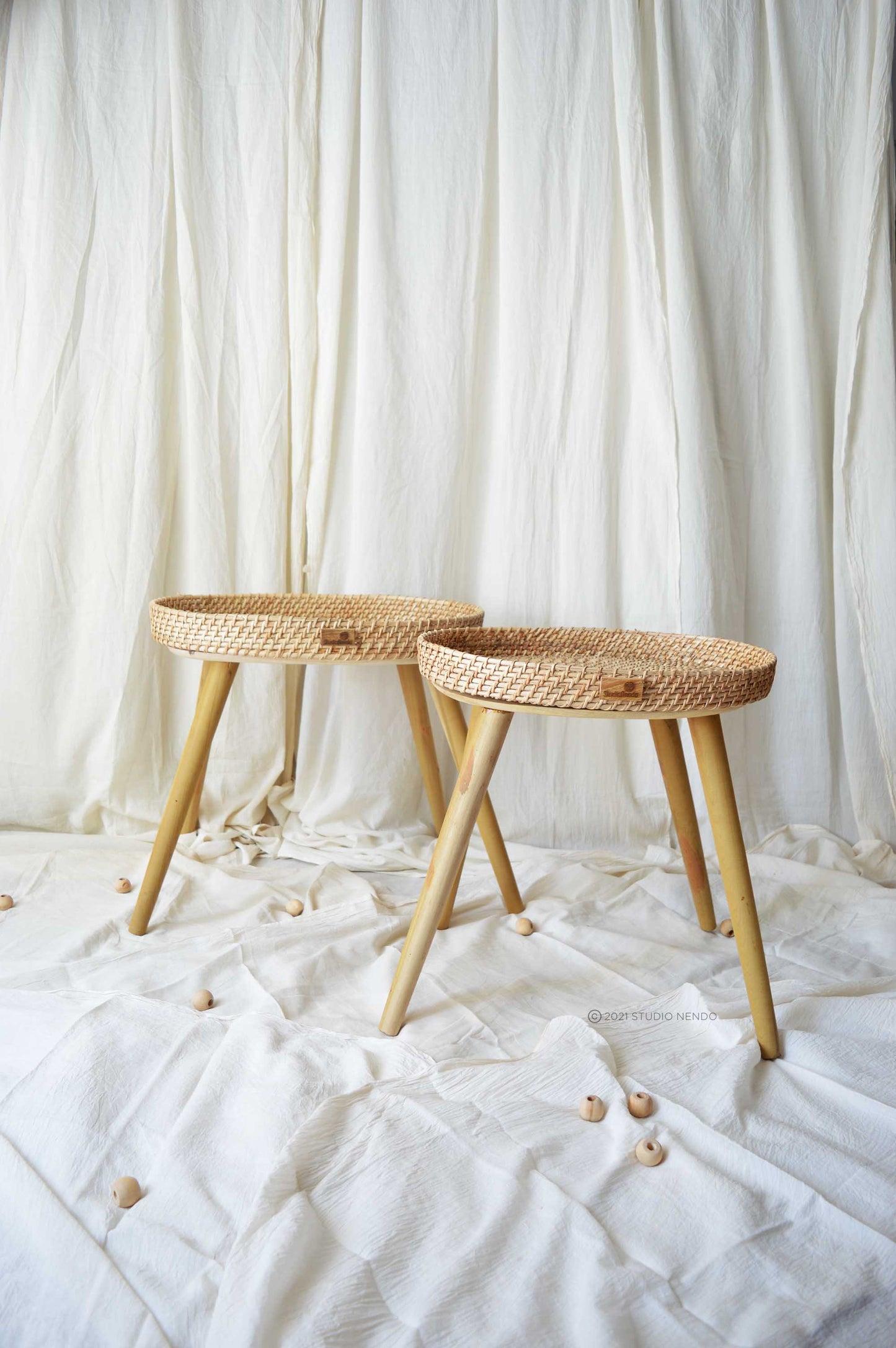 Cane Standing Basket- Tray Table/End table