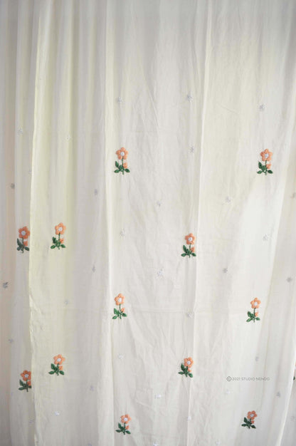 Hand Embroidered Mulmul curtain- Flowering Meadow Series- Aboli (Peach)